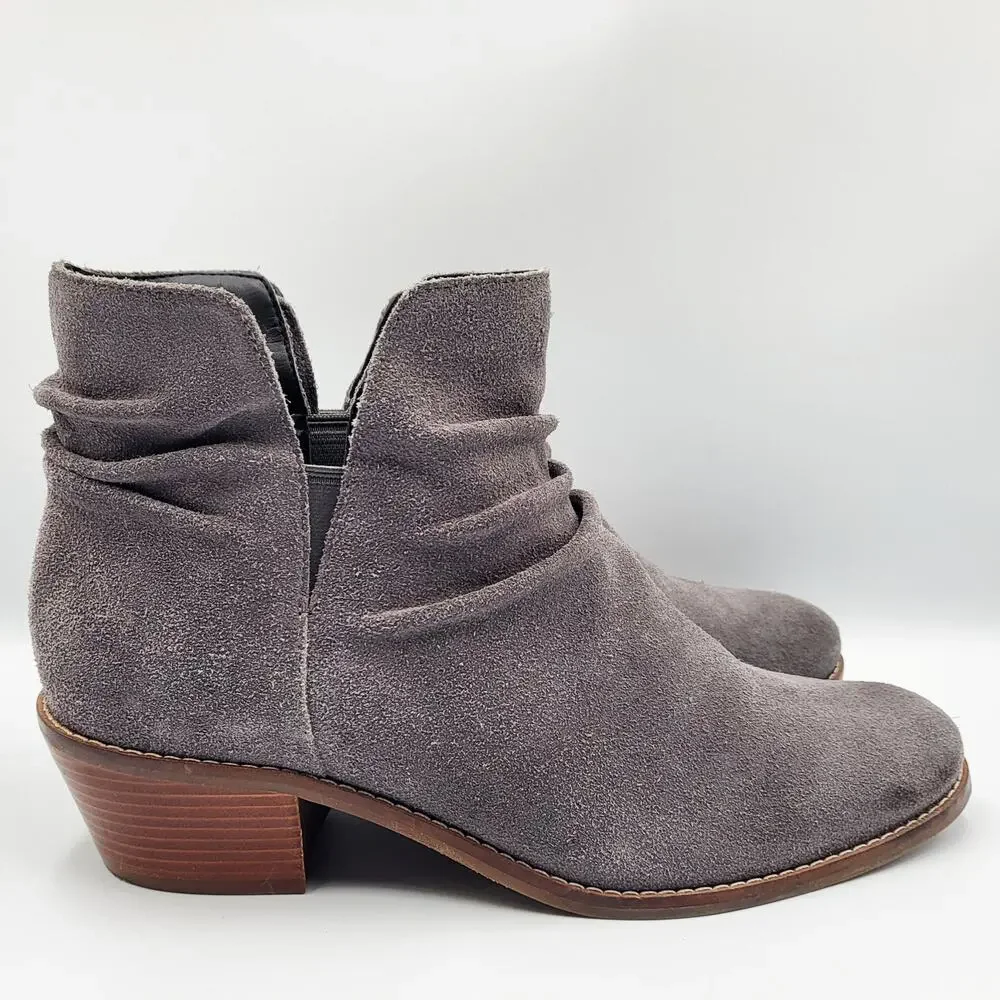 Cole Haan Alayna Gray Suede Slouch Ankle Booties Stacked Block Heel Women’s Sz 7 - Picture 2 of 11